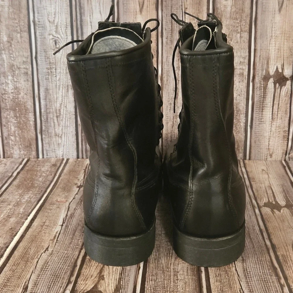 11 D Mens Addison Shoe Corp Military Combat Black Leather Boots Zip Lace Up EUC‎